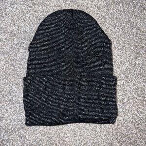 Black Knit Beanie with Silver Accents‎